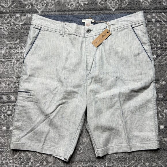 Carbon 2 Cobalt NWT Cargo Linen Blend Shorts Mens 34 Blue Mid Rise Stretch - Picture 1 of 9